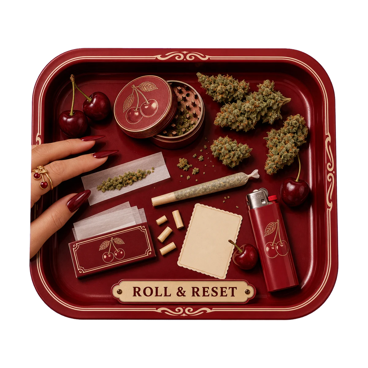 Roll & Reset — Cherry Haze Club cannabis artwork